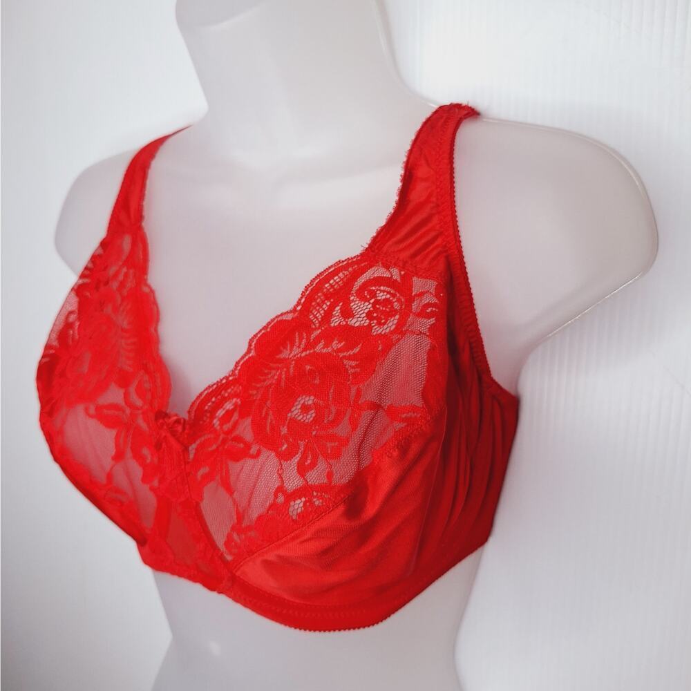 Vintage Victoria's Secret Gold Label Bra Lace 36DD Coral Red USA Nylon Underwire - Picture 2 of 11